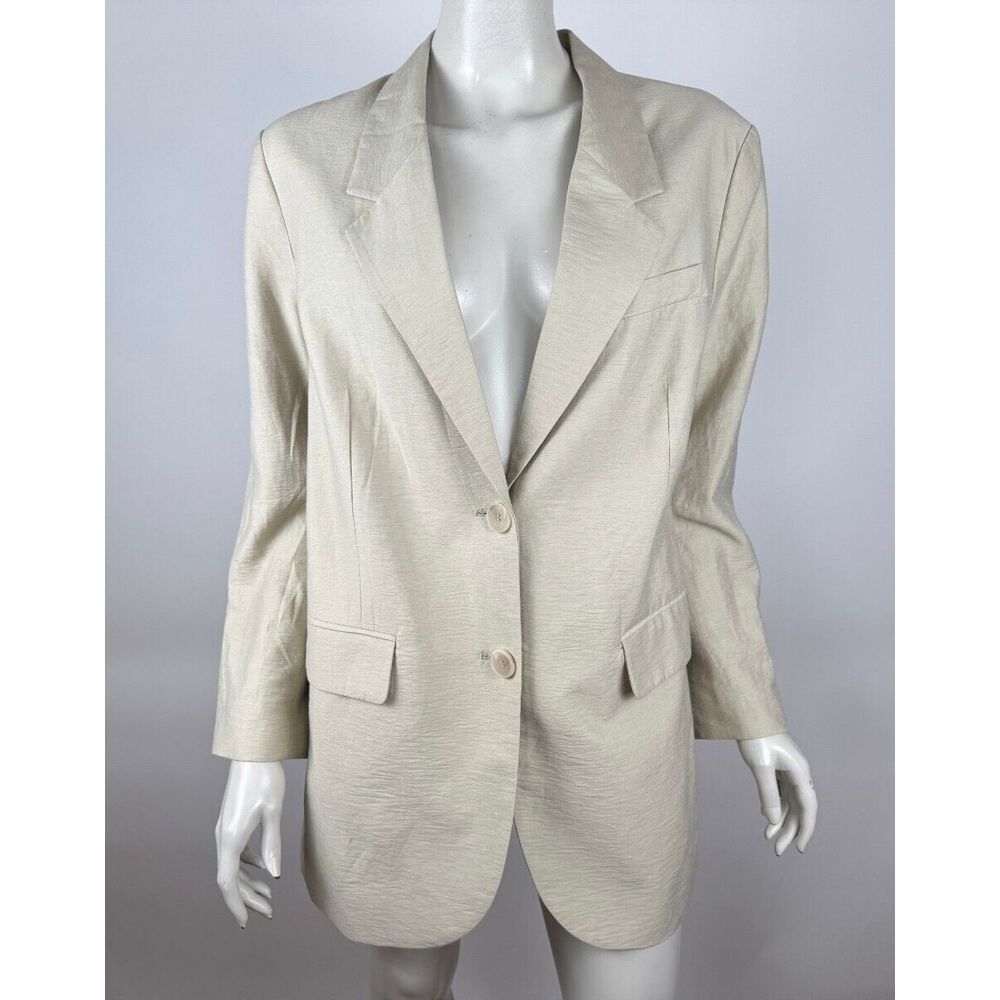 H&M Linen Blend Blazer Women M NWT Long Sleeve Lined Button-up Pockets Collared